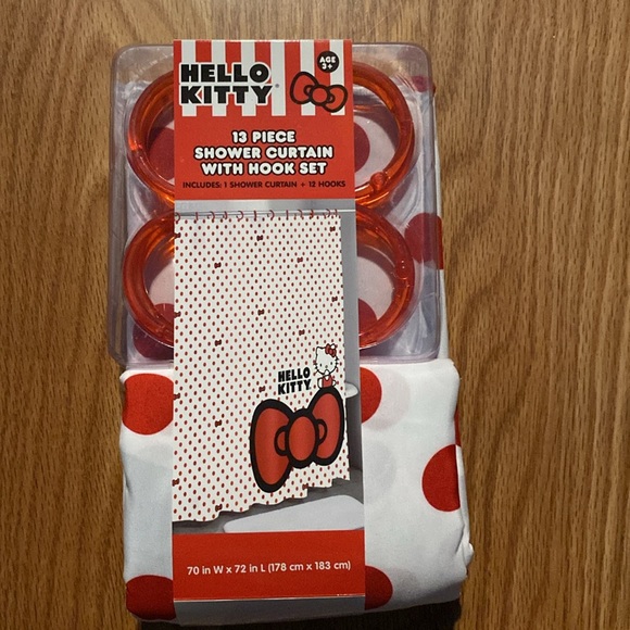Hello Kitty Red Bows Shower Curtain With Hooks NWT - Picture 2 of 2
